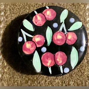 Vintage Knob Drawer Pulls Black & Painted Red Cherries Green Leaf Home Garden